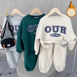 2-6 Years Boys Round Neck Sweater Sets Boys Warm Casual Loose 2Pcs Autumn Spring New Children's Long-Sleeved Letter Sports Suit