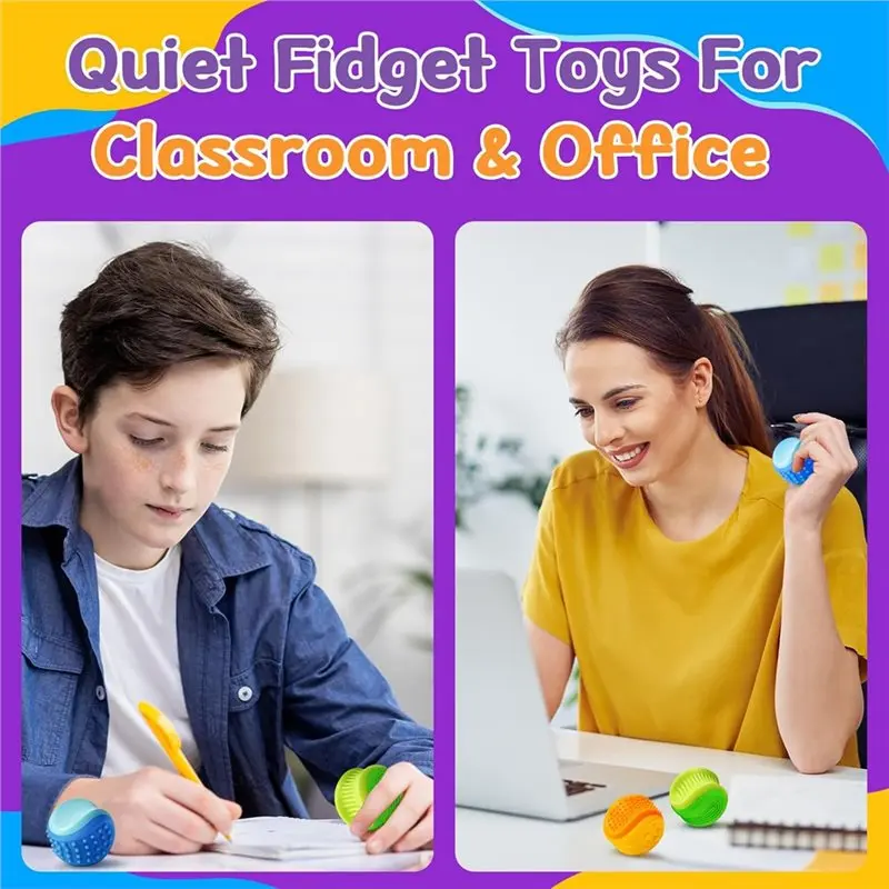 AS96-Silicone Textured Sensory Stone Balls Fidget 3PCS Calming Quiet Stress Relief For Kids Autism Children