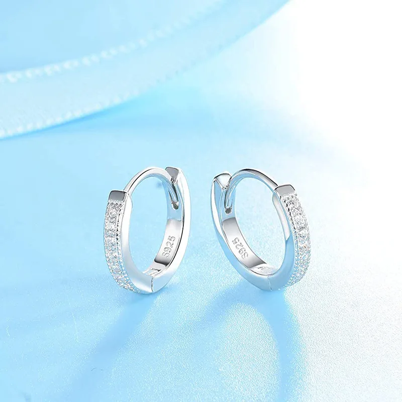 S925 Silver Ear Clip European and American Simple Rhinestone Earrings Jewelry Women's Circle Ear Studs