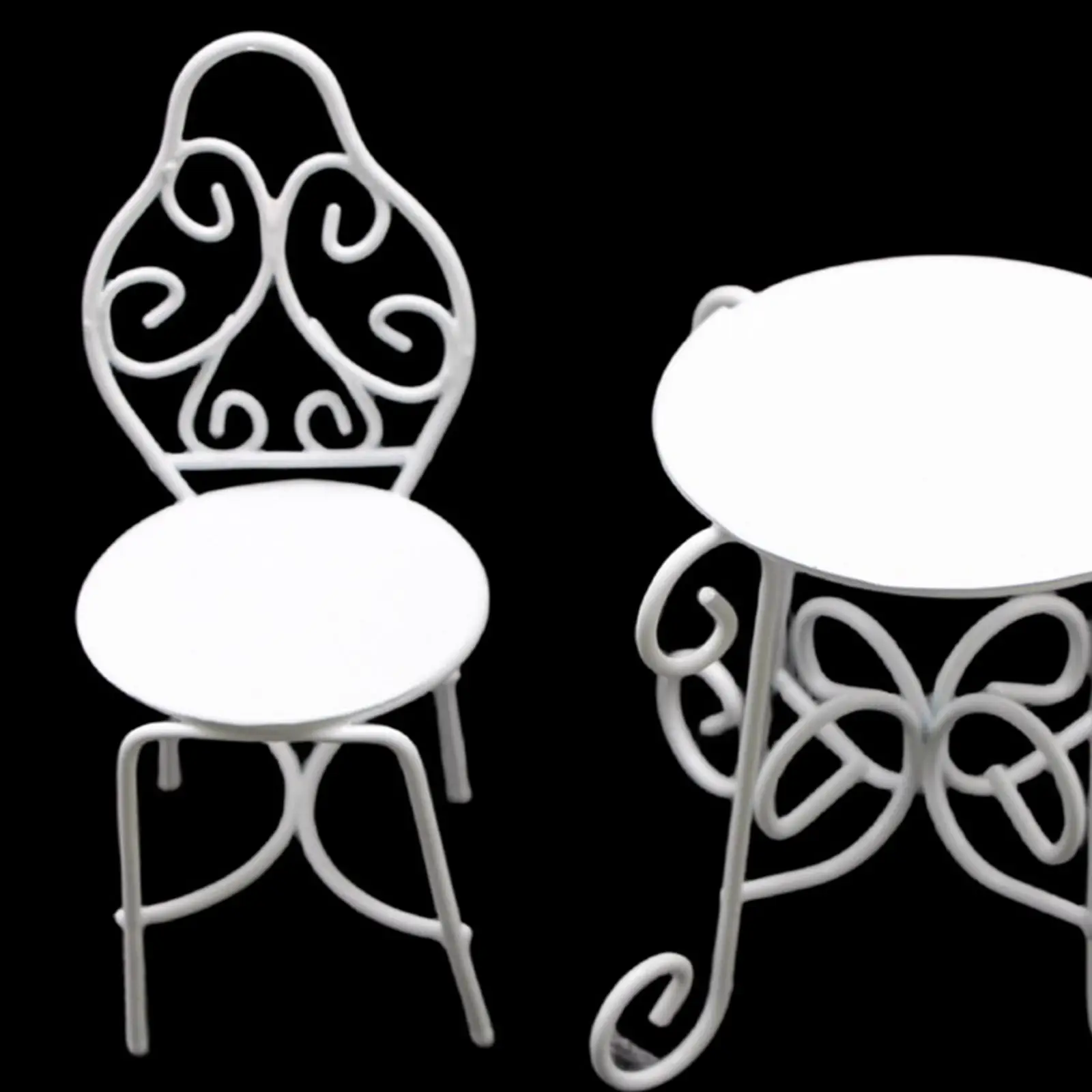 Juego de mesa y sillas en miniatura para casa de muñecas, muebles de jardín de hadas elegantes de Metal 1/12, muebles para casa de muñecas Diorama