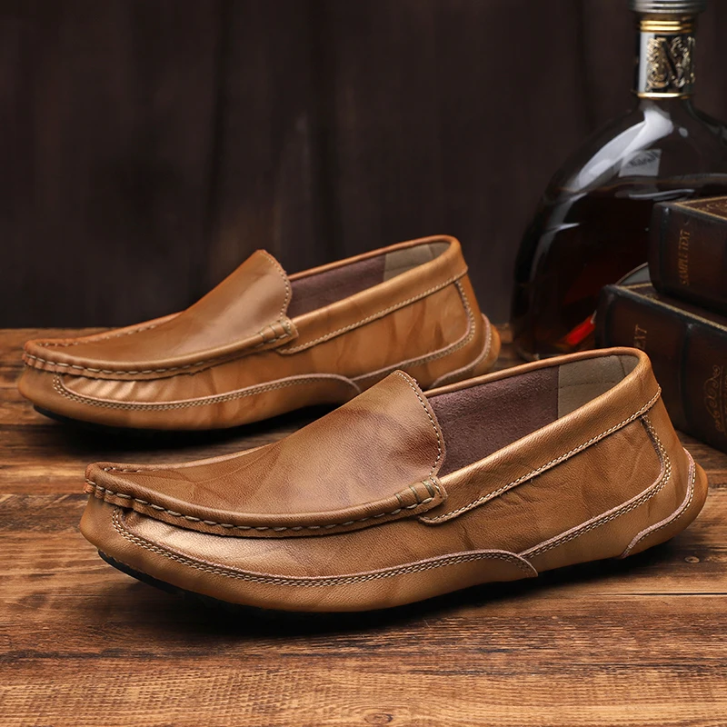 

Мокасины, дышащие черные туфли без шнуровки, большие размеры 38–48, мужская повседневная обувь из искусственной кожи, брендовые мягкие итальянские мужские лоферы