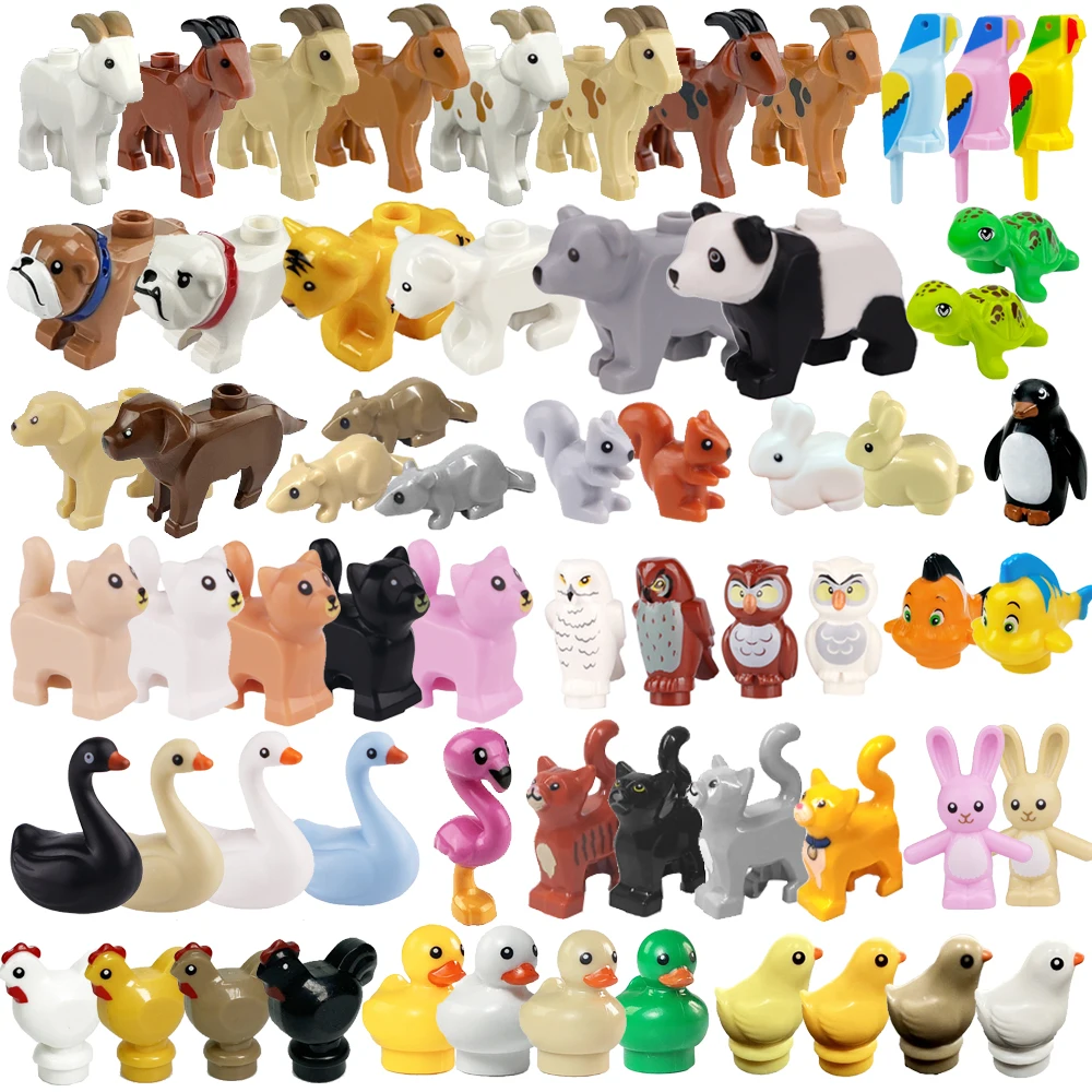 MOC City Animal Building Blocks Zoo Farm Pig Goat Chicken Duck Goose Goldfish Bird Cat Dog Turtle Rabbit DIY Brick Toy Gift K047