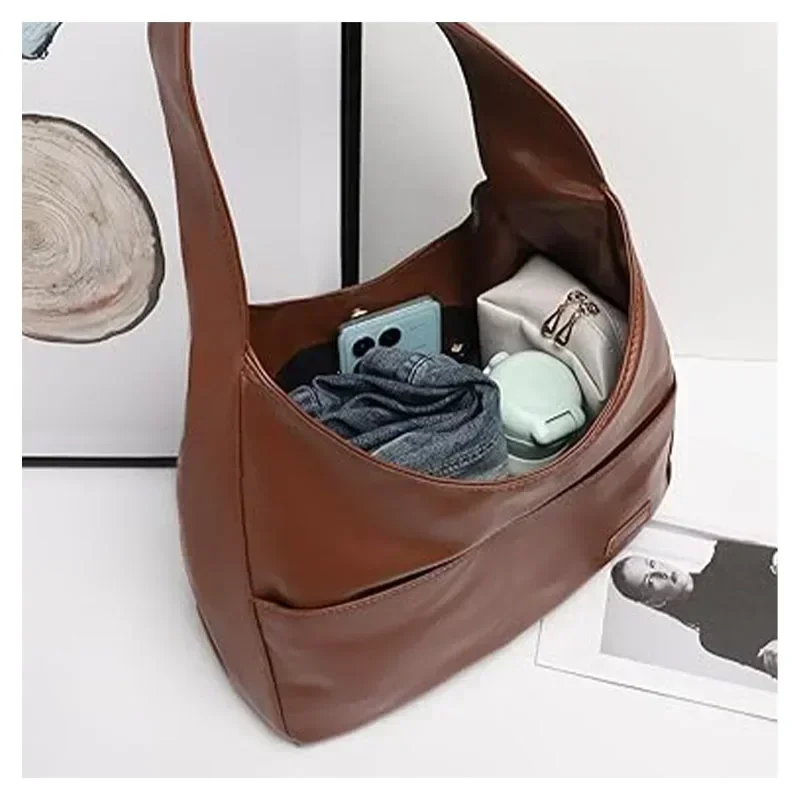 Bolsa tote de couro DE4, bolsas de ombro para mulheres, bolsa hobo de trabalho, bolsas de viagem veganas, embreagem de grande capacidade