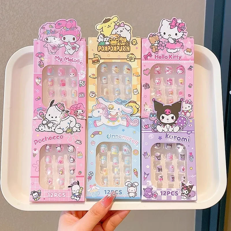 Nieuwe Sanrio kinderen Nail Patch Cartoon Hello Kitty Cinnamoroll Kuromi Leuke Afneembare Nagels Sticker Meisjes Mooie Nagelstickers