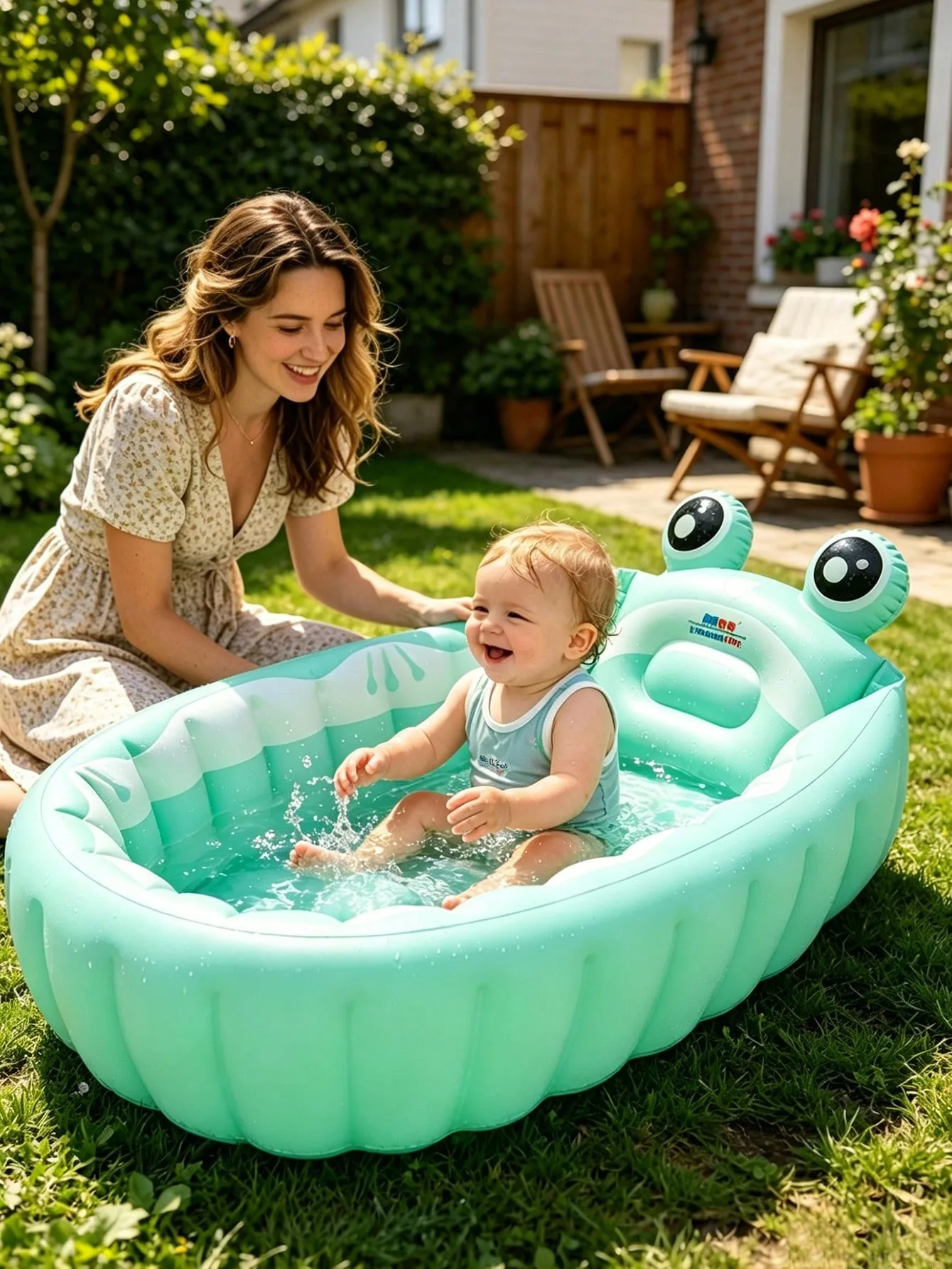 Mint Green Frog Inflatable Baby Bathtub Non Slip Supportive Blow Up Toddler Bath Tub Portable Travel Friendly Infant Swimming Po