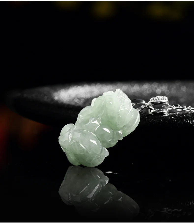 

Myanmar Jadeite Pixiu Pendant Necklace Designer Carved Amulet Luxury Gifts for Women 925 Silver Charm Talismans Burmese Jade