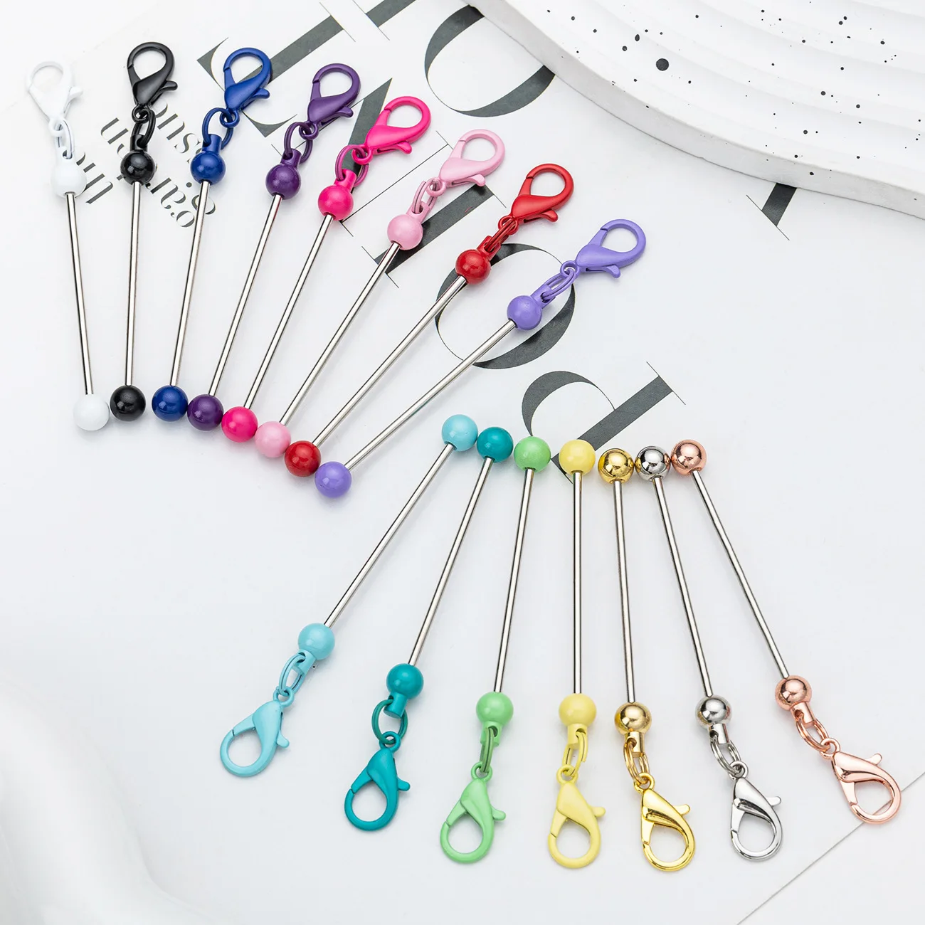 10PCS Colorful Color Stock Metal Alloy Beaded Keychain Rings Bar DIY  Beadable for Gifts School Office Supplies Jewelry