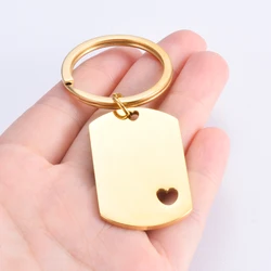 3Pcs/Lot Fashion Hollow out Heart Rectangle Blank Pendant Keychain Stainless Steel Mirror Polished Jewelry Wholesale