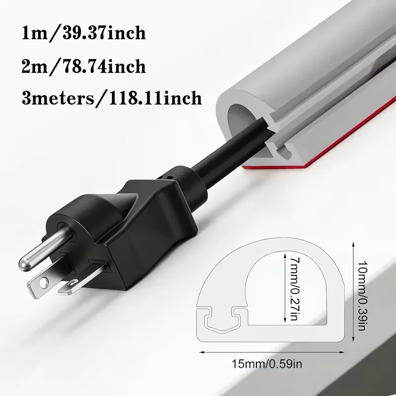 1PC 3/2/1m Self Adhesive Floor Cord Cover PVC Cable Management Flexible Low Profile Electric Cord Cavity Home Office