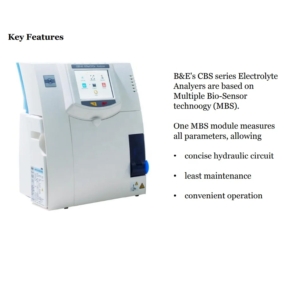 Factory Price Electrolyte Analyzer CBS-40 K Na Cl Ca pH Electrode With Touch Screen