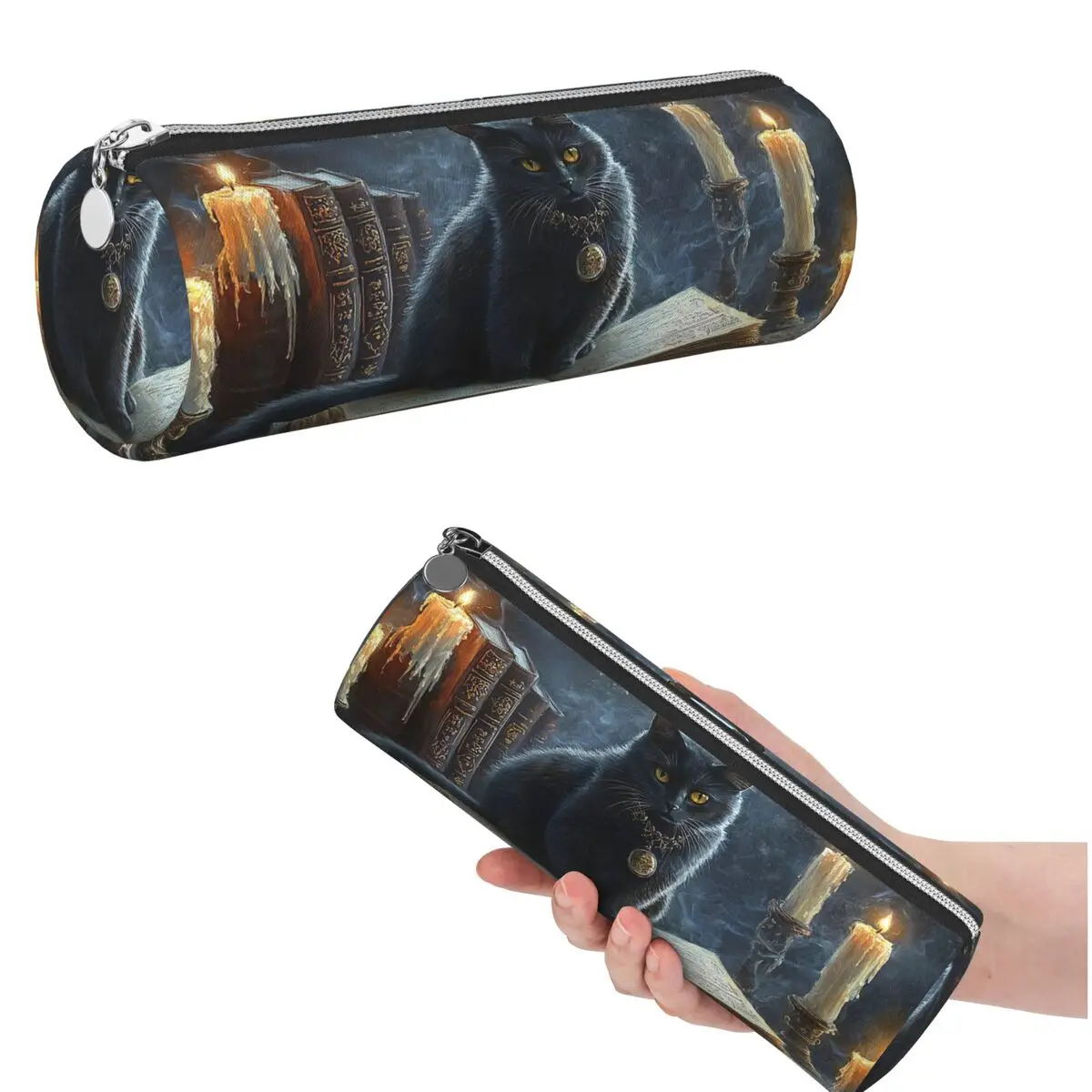 

Пенал для карандашей с изображением черной кошки, лежащей на книге, для школьников, сумка для ручек, канцелярские принадлежности, сумка-держатель для ручек