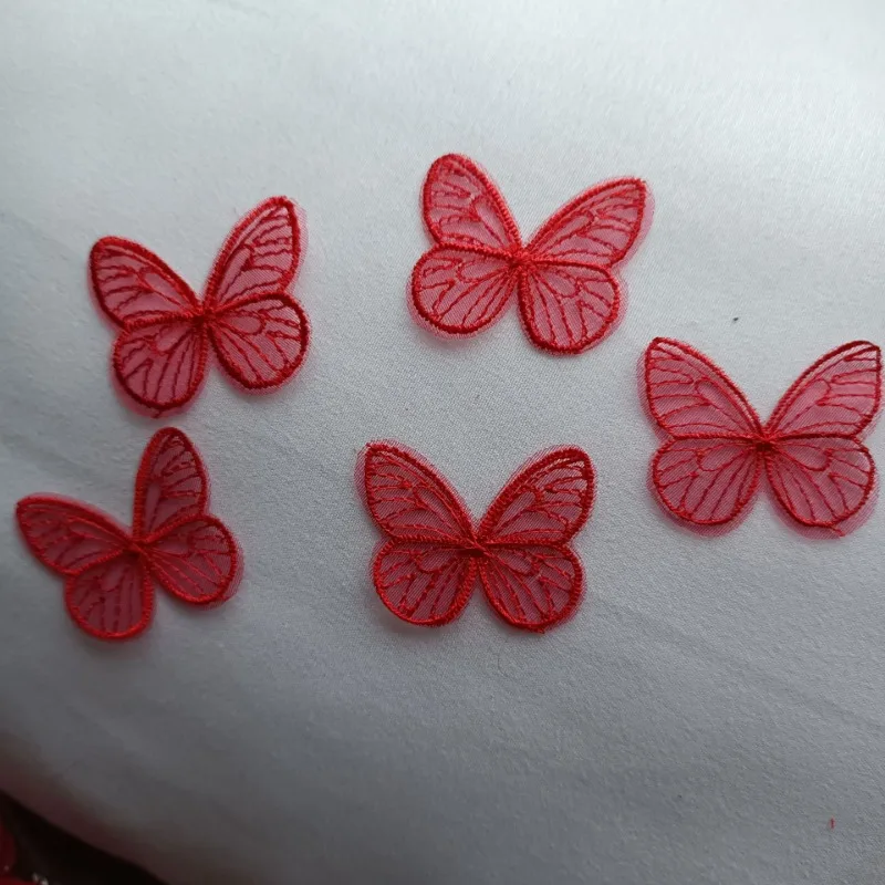 50pcs/lot 4.5*3.5cm Embroidered Mesh Butterfly Cloth Patches Appliques for Clothes Sewing Supplies DIY Hair Clip Accessories