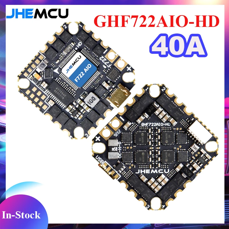 JHEMCU GHF722AIO-HD 40A AIO Controlador de vôo F722 FC Baro OSD BlackBox 40A 4 em 1 ESC 2-6S para RC FPV Freestyle Cinewhoop Drone