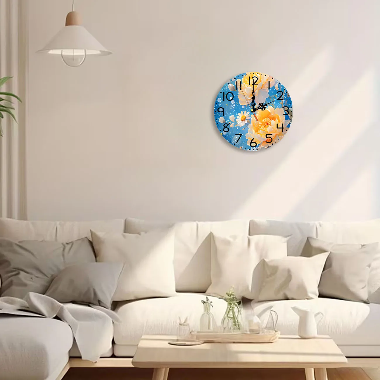 Silent Wooden Round Wall Clock, Non-Ticking Decor Wall Watch for Home Bedroom Living Room, AA Battery Not Included