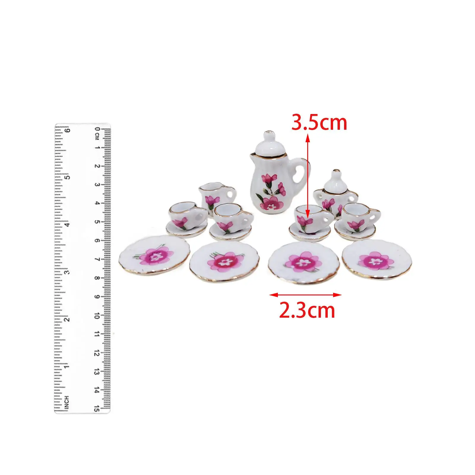 1:12 Casa delle bambole in miniatura Tazza da tè in porcellana Accessori Giocattoli, Simulazione della sala da pranzo Articoli da pranzo, Mini Teiera Tazza Piatto Ornamenti