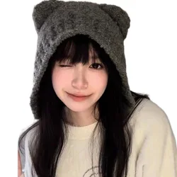 2023 Spring Winter Cute Safety Bear Hats for Women Hat Solid Warmer Thickened Lamb Fleece Travel Hat Pullover Outdoor Ladies Cap