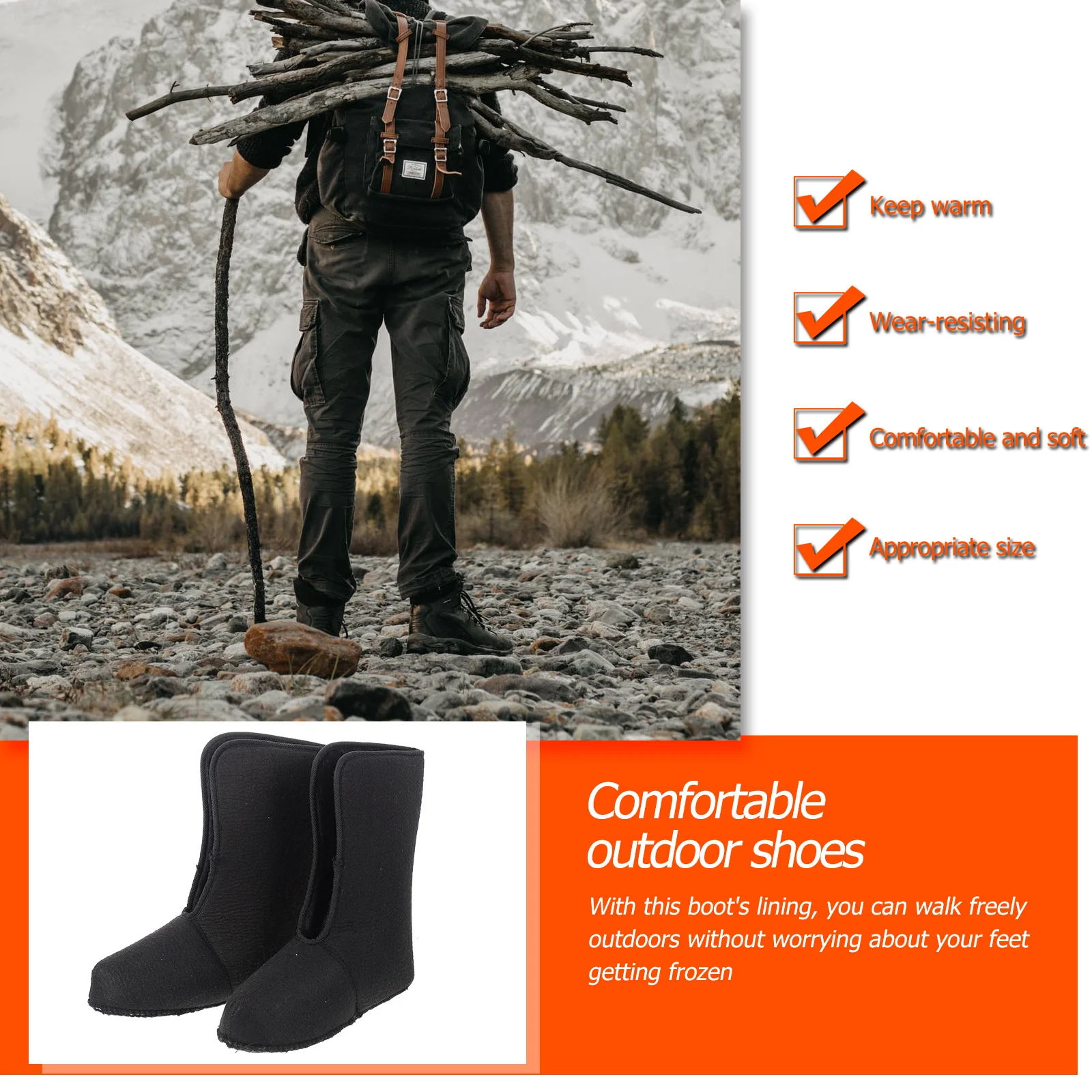 

Warm Fishing Boots Shoes Lining Winter Liners Walking Sock for Cold Weather