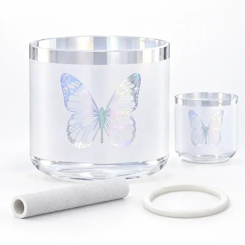 STAR LINKUP 6 Inch Clear Cosmic Light Crystal Singing Bowl, Dream Snowland Butterfly Chakra Balancing Sound Healing With Mallet