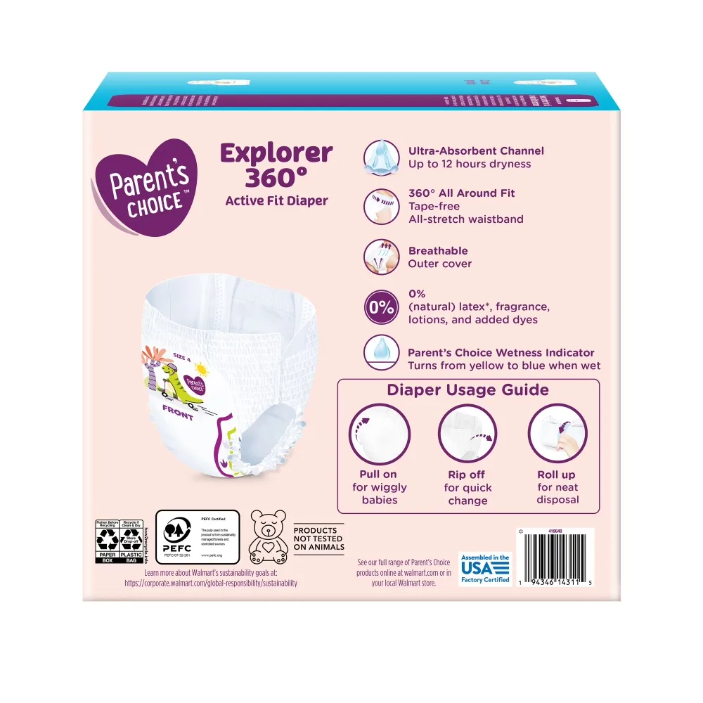 Active Fit Diaper Pants for Babies Toddlers Boys Girls Super Absorbent Leakproof Breathable Comfortable Disposable Pull Up Pants Size 4 Medium 54 Count Pack