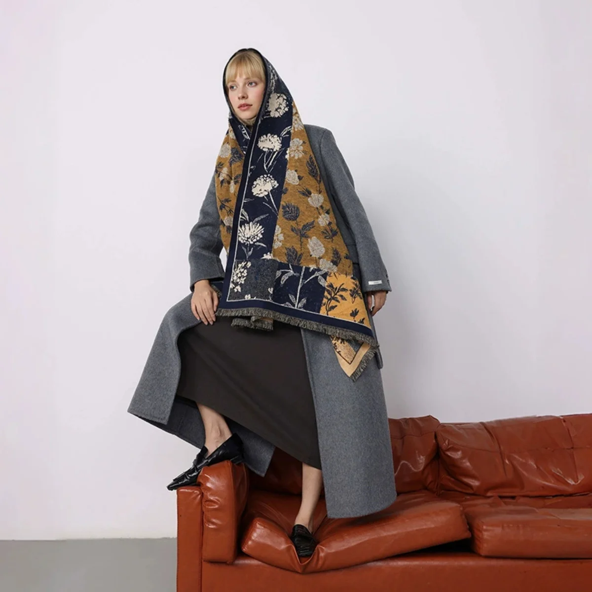 

Элегантная женская жаккардовая шаль из пашмины с цветочным принтом - зимний толстый теплый двусторонний шарф с кисточками, холодостойкий ветрозащитный шарф-одеяло