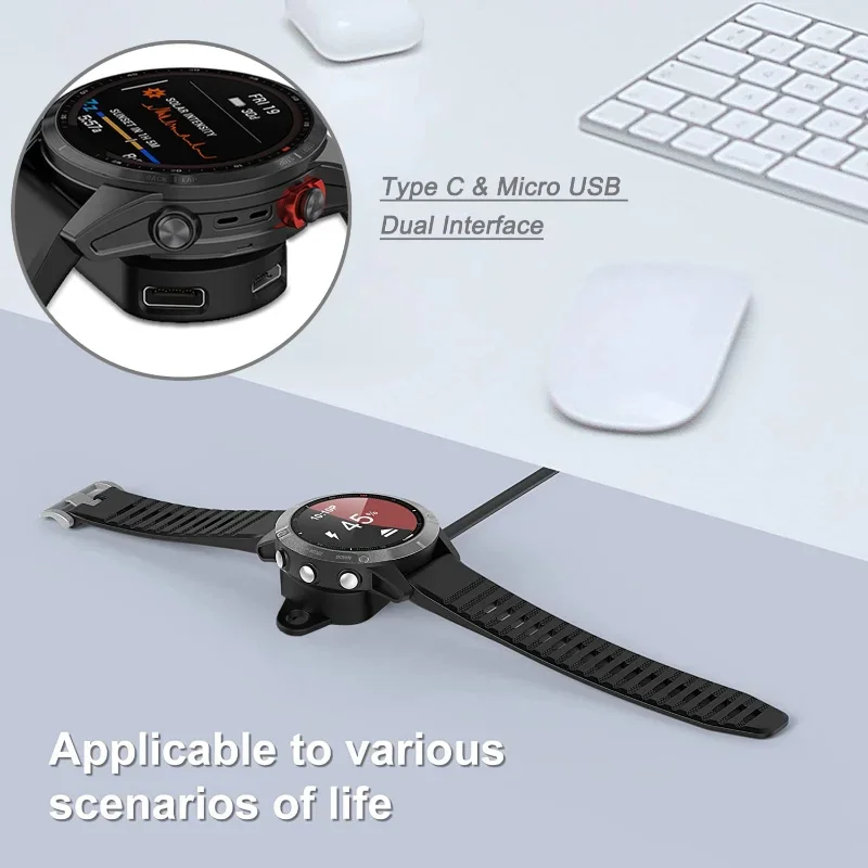 2 In 1 Micro Usb Type C Watch Charger Adapter For Garmin Fenix 5 6 7x Venu Vivoactive 4 3 Forerunner 255 955 Portable Chargers