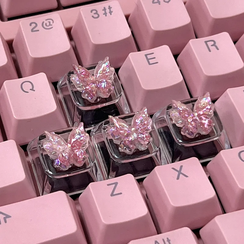4pcs Butterfly Keycaps DIY Handmade Creative Typing Artifact Cross Shaft Mechanical Keyboard Translucent