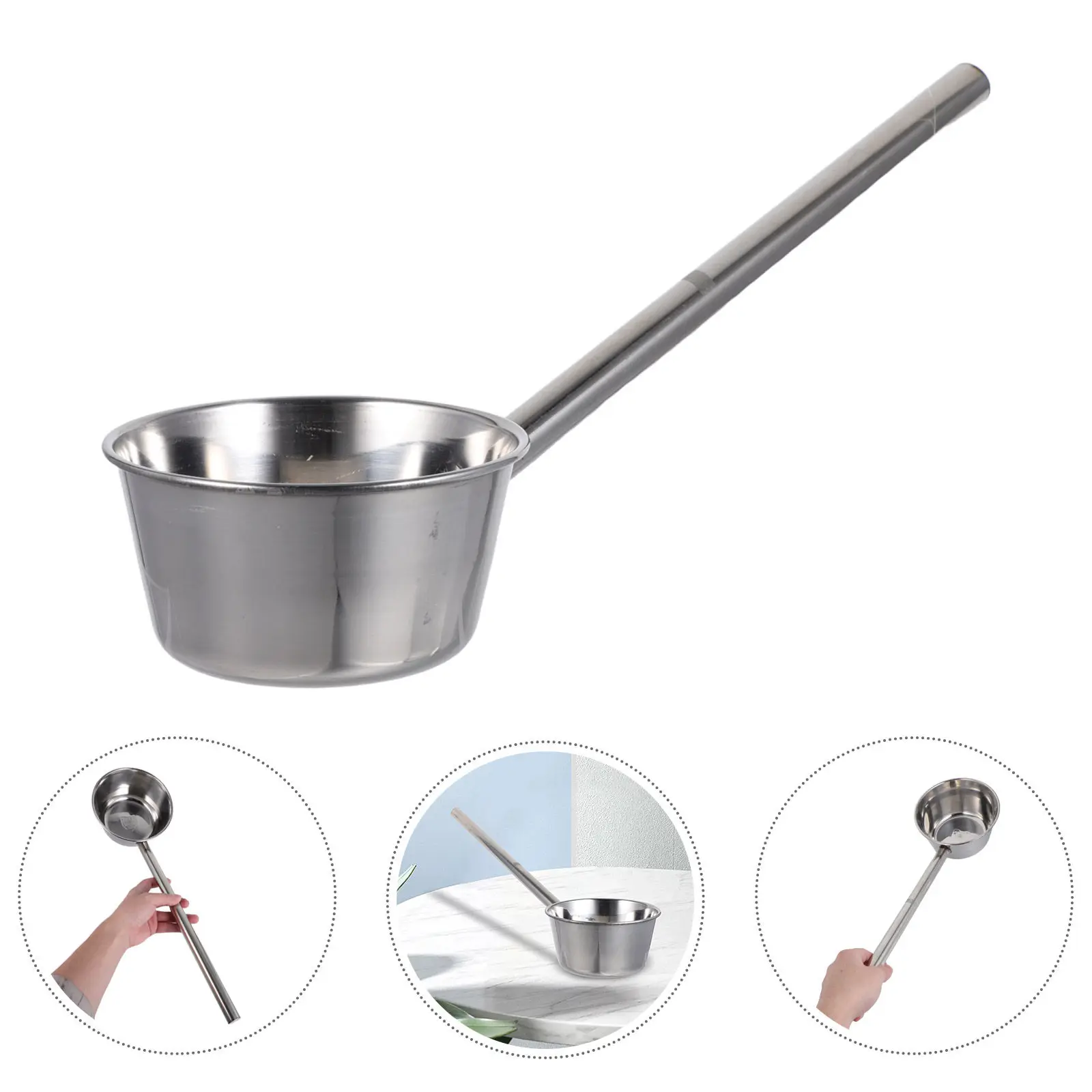 830Ml Stainless Steel Bath Water Ladle Long Handle Water Scoop Kitchen Skimming Ladle Household Serving Spoon for Shower Pouring
