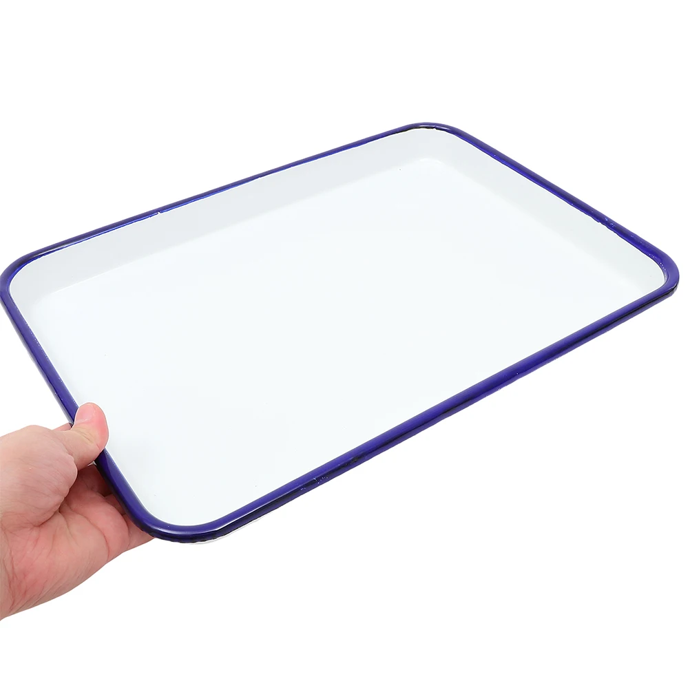 

2 Pcs Enamel Baking Tray 26x18cm White Rectangular Pan Vintage Kitchenware Oven Roasting Tray Cookware Pasta Pie