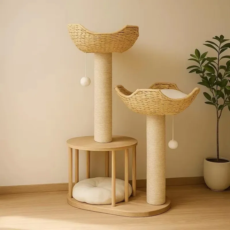 Toys  Furniture Wooden  Climber Set Modern Wooden  Tree Tower with Dual Woven  Beds