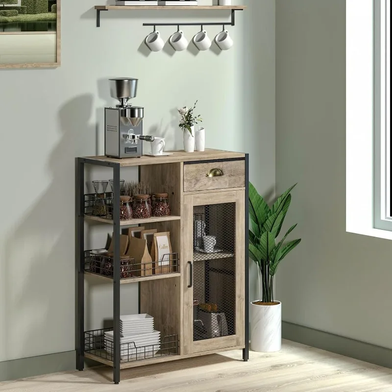 

Wine cabinet storage Iron wood combined with multi-layer storage cabinet with drawers Wooden handicraft village rack