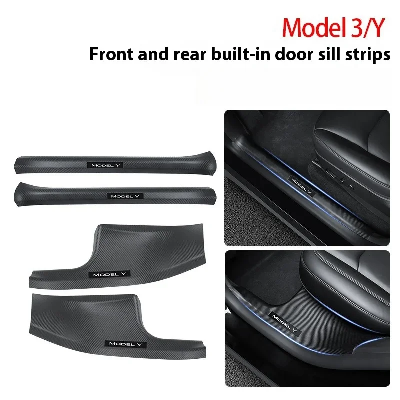 For Tesla Model Y Rear Door Sill Guards Protector Cover Model3 2023 Inner Sill Decoration Accessories Anti-Kick Protection Shell