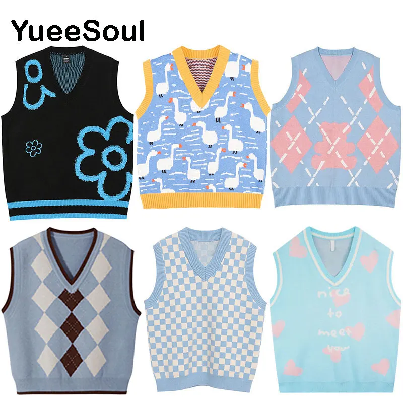 Y2K Aesthetic Vintage Sweater Vest 2023 New Loose Knitted Female Waistcoat Printed Sleeveless Loose Casual Oversized Tops