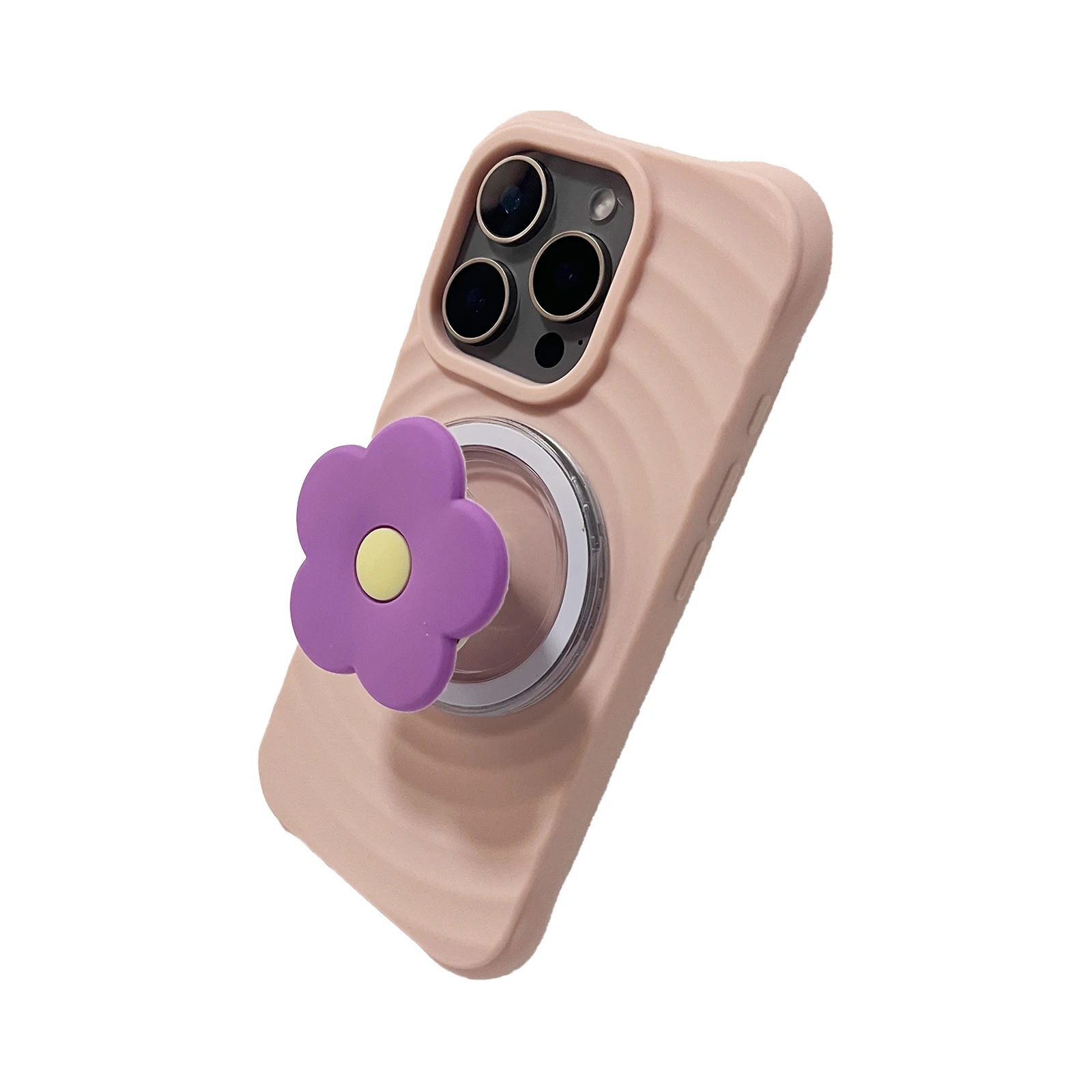 

Soft Cute Cartoon Purple Flower Phone Holder Grip Tok Phone Case Stand Support For iPhone17 iPhone16 Pro Max Samsung Girl Gift