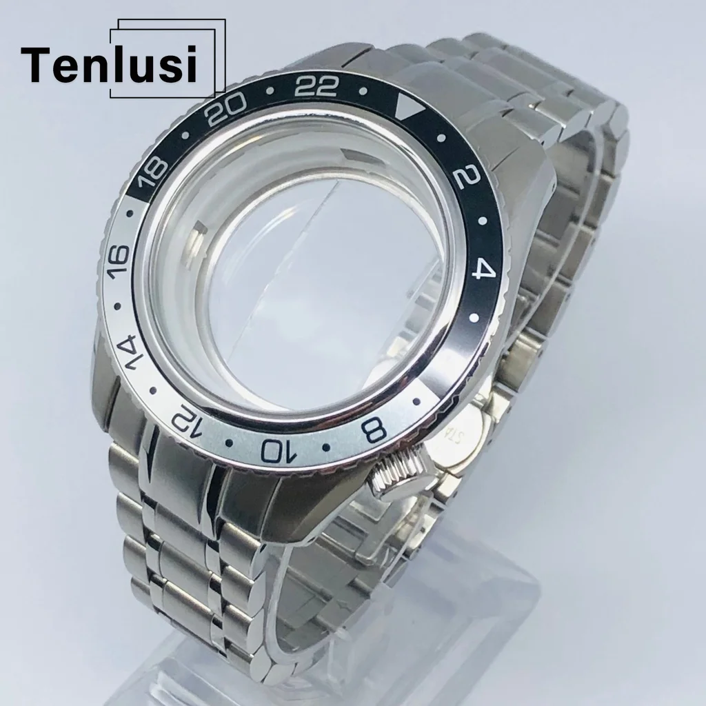 Tenlusi 44mm Watch Case With Sterile Mineral Glass Chapter Ring Solid Stainless Steel For NH35 NH34 NH36 NH38 NH39 NH70 NH72