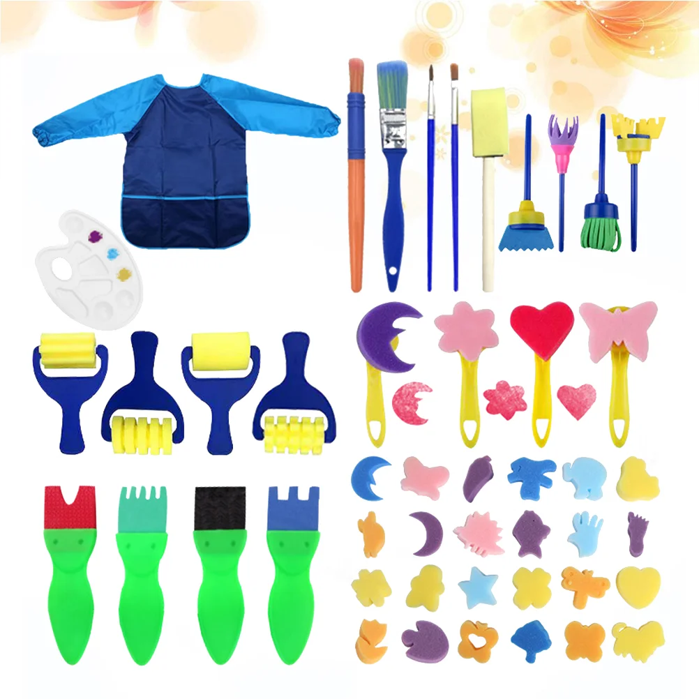 47 Pcs/1 Set EVA Childrens Sponge Brush Painting Seal Graffiti Painting Creative DIY Picture Supplies for Children (Rosy)