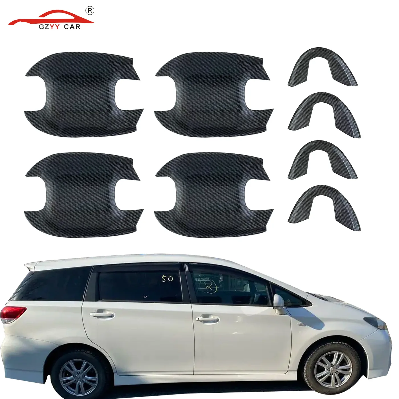 Carbon Fiber Door Handle Bowl Cover For 2010-2023 Toyota WISH ZGE20 ZGE22 ZGE25 Door Handle bowl Cover ABS Chrome