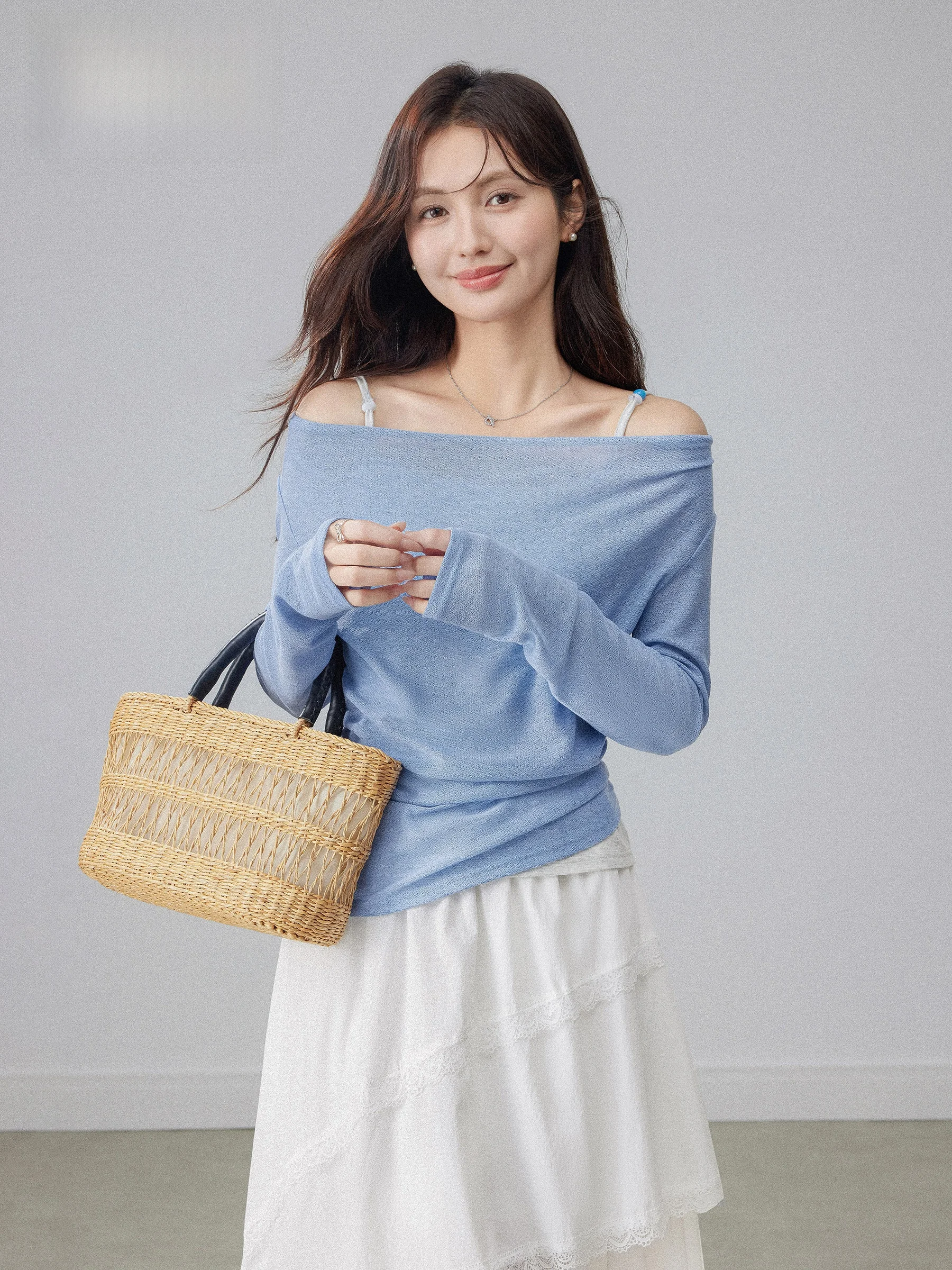 

Синий комплект из укороченного топа с длинными рукавами и жилета для женщин: весенний дизайн, корейский стиль, многослойный топ, повседневный комплект с эффектом утяжки талии