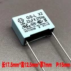 20PCS LGU GS-L MKP 0.22uf 224 220nf 275v 305v safety X2 film capacitor 15mm