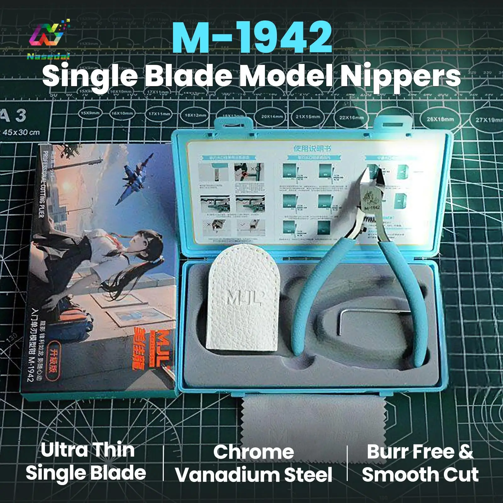 MJL M-1942 Single Blade Nipper Precision Sprue Cutter Pliers Chrome Vanadium Steel for Gundam Models Hobby Tool With Storage Box