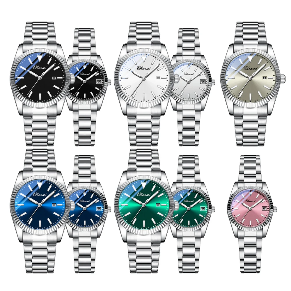 CHENXI العلامة التجارية الأصلية زوجين ساعة اليد للماء مضيئة ساعة كوارتز ساعة اليد الفاخرة هدية مثالية للرجال والنساء