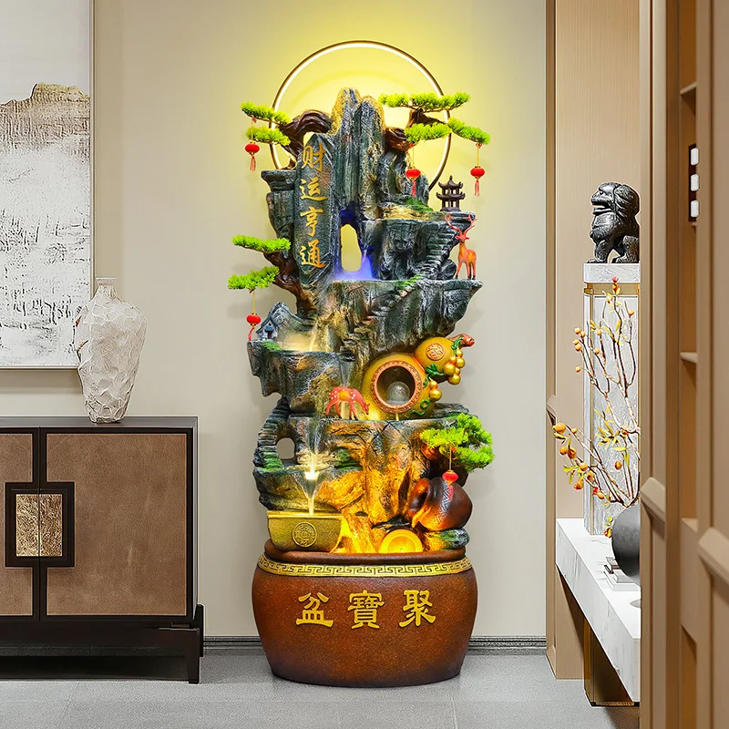 HYS living room, flowing water ornament, circulating water generation, opening, rockery landing feng shui wheel, office
