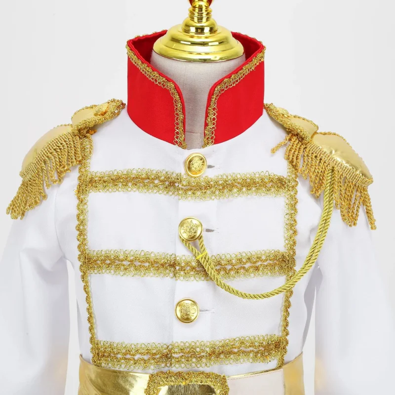 Halloween Bambini Ragazzi Re medievale Costume cosplay Fantasia Re reale Principe Gioco di ruolo Outfit Top con pantaloni Set di fasce per cintura