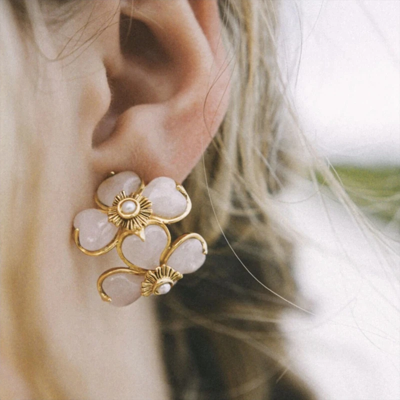 

Classic Natural Stone Crystal Clover Luxury Earrings Necklace Woman Top Quality Europe Jewelry Trend