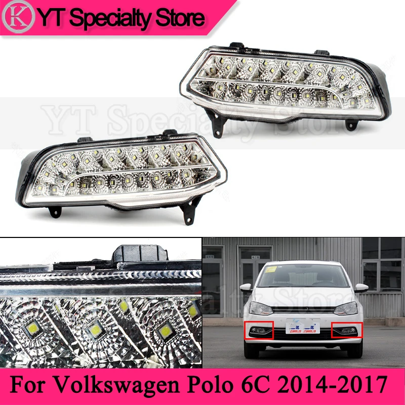 

1pair LED Front Bumper Foglight For Volkswagen Polo 6C 2014-2017 Daytime Running Lamp Driving Lamp Foglamp Turn Signal Light