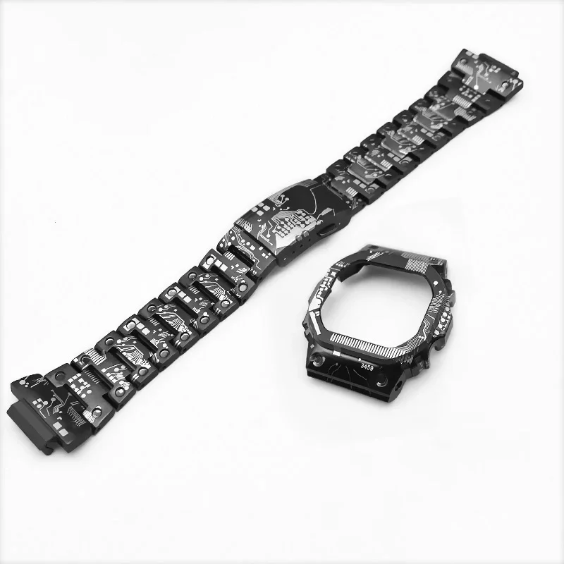 5610 5000 Titanium Case Engraved Bezel Strap for Casio 5600 Series for Dw 5600 5000 5610 Camouflage Mecha Sport Accessories