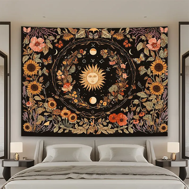 Celestial Astrology Zodiac Tapestry Boho Wall Art Cosmic Witchy Decor Hanging Poster Large 180x320cm