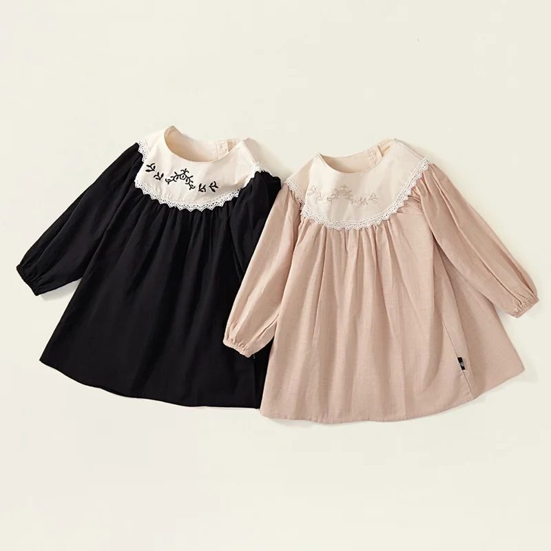 2024 New Spring Baby Girl Party Dress Long Sleeved Cotton Splicing Embroidery Dress Sister Clothing Kids Princess Dresses