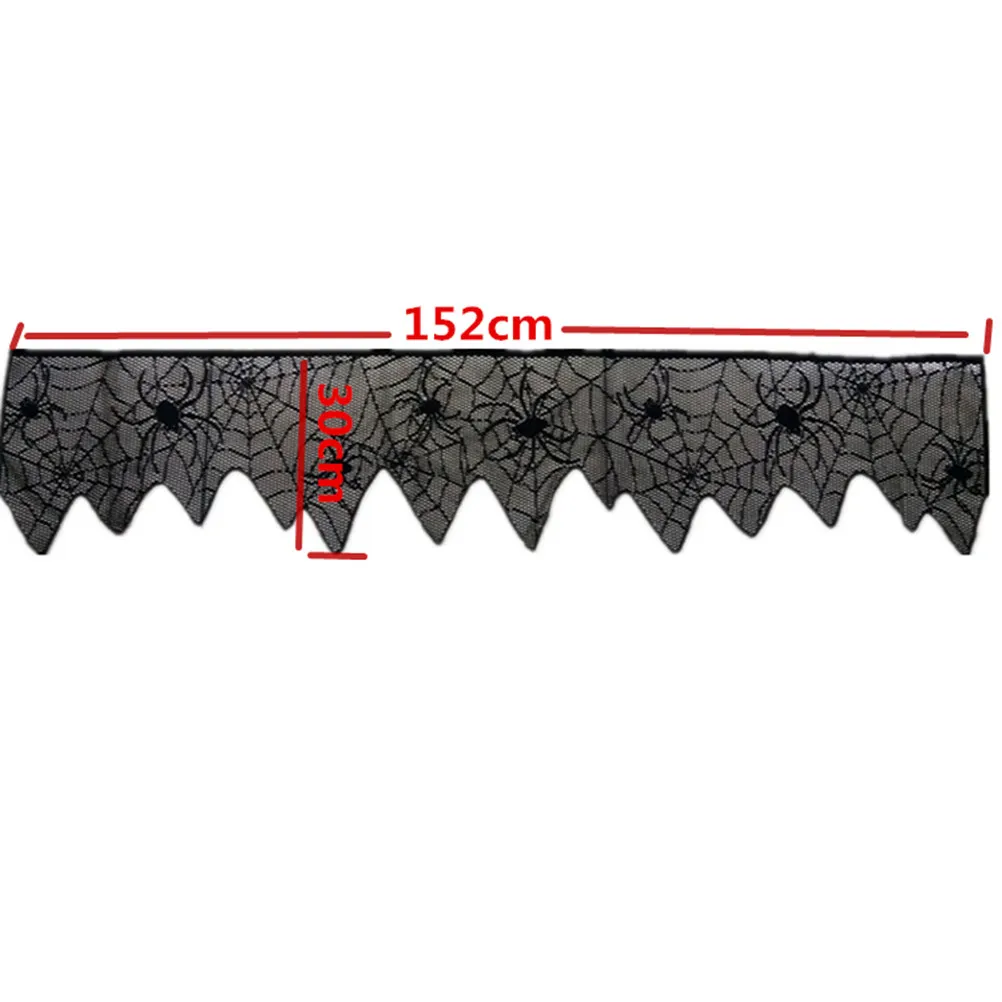 60x12 Inch Black Halloween Table Runner Spider Web Design Polyester Lace Trim Seamless One-Piece Party Decor for Desk Table Wall