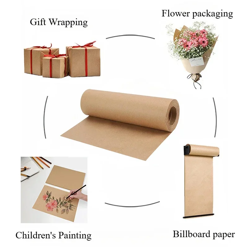 YITAPE 30cm*5M Brown Kraft Paper Roll for Gift Wrapping Moving Packing Material Bouquet Flowers DIY Crafts Painting Art view 2