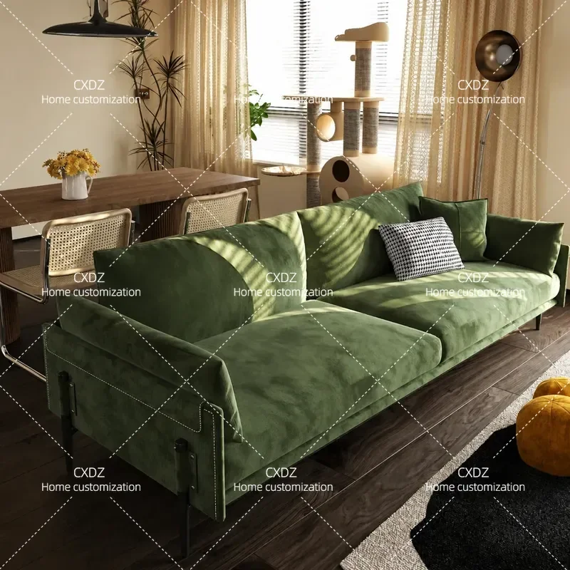 Nordic retro corduroy sofa living room small apartment light luxury flannel modern simple fabric latex sofa green